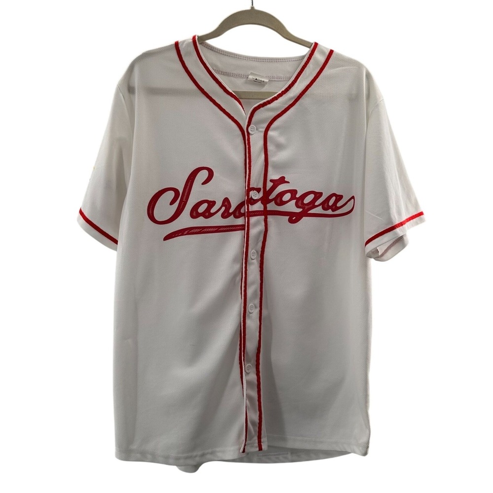Saratoga Race Track Baseball Jersey White Red Trim Rivers Casino Promo Medium